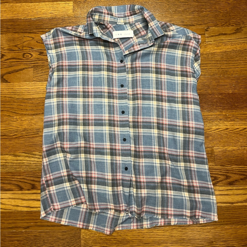 EUC IRO Jeans Womens Sleevelss Flannel Button down Size Small